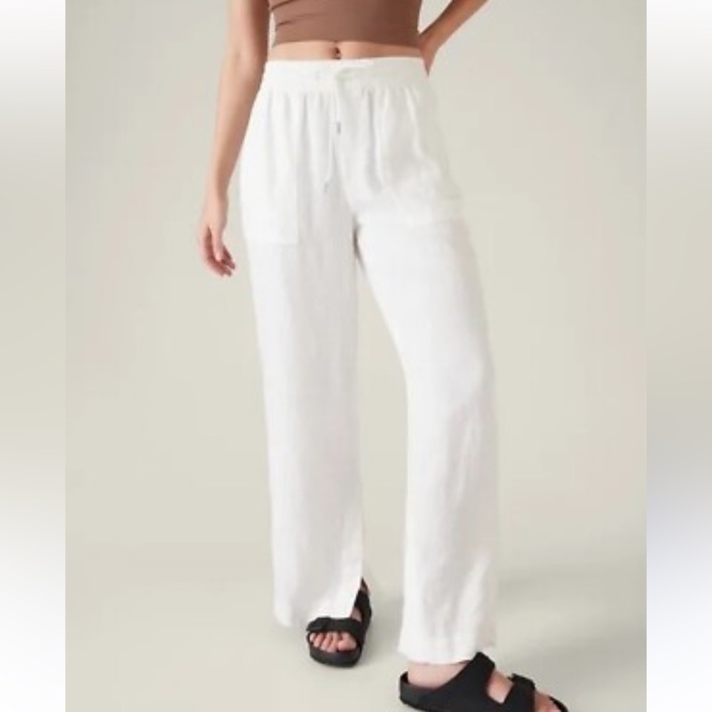 ATHLETA 100% Linen Wide Leg Pull On Pants • Women's L / XL T white • NWOT